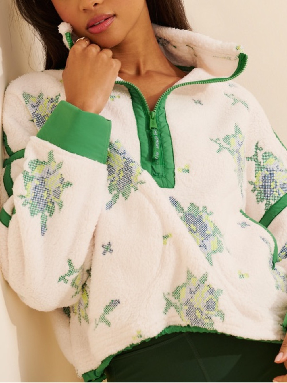 FREE PEOPLE MOUNTAIN HIGH Printed HALF ZIP FLEECE SIZE L